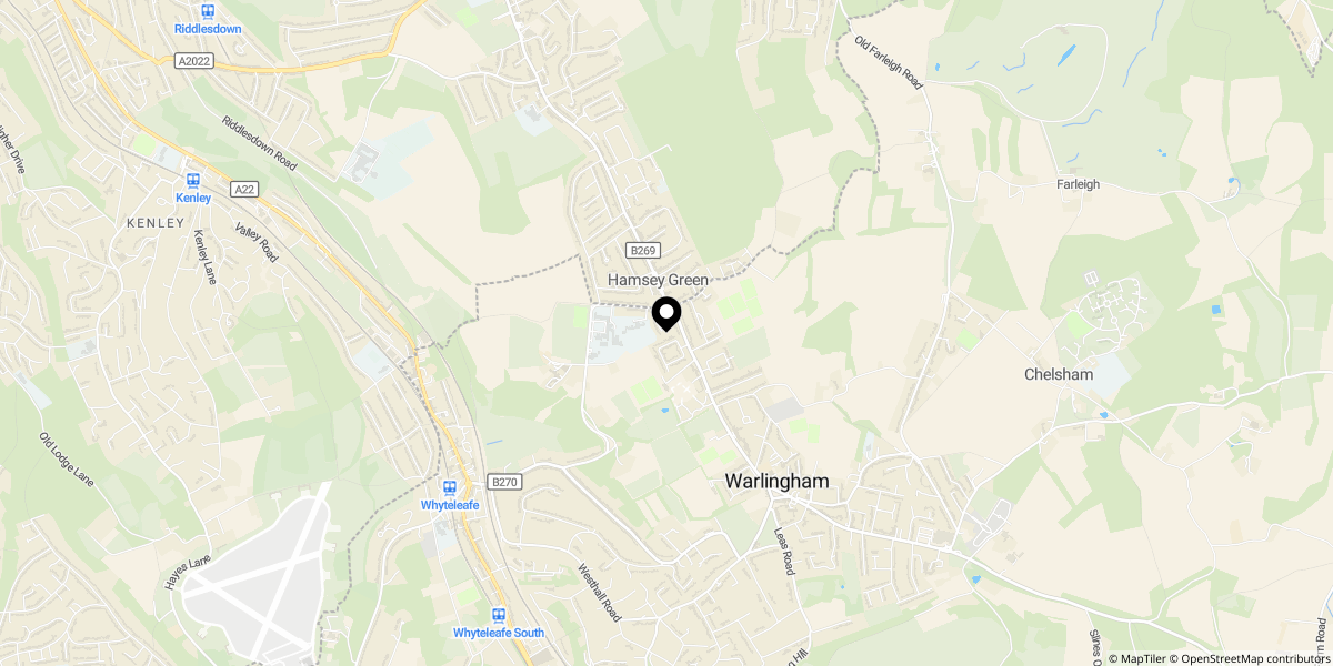 Approximate location of Hamsey Green Gardens, Warlingham, CR6 9RR