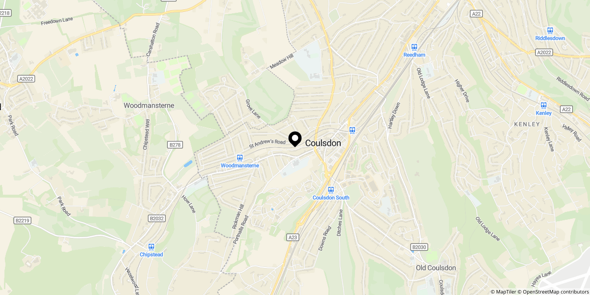 Approximate location of Woodman Road, Coulsdon, CR5 3HP