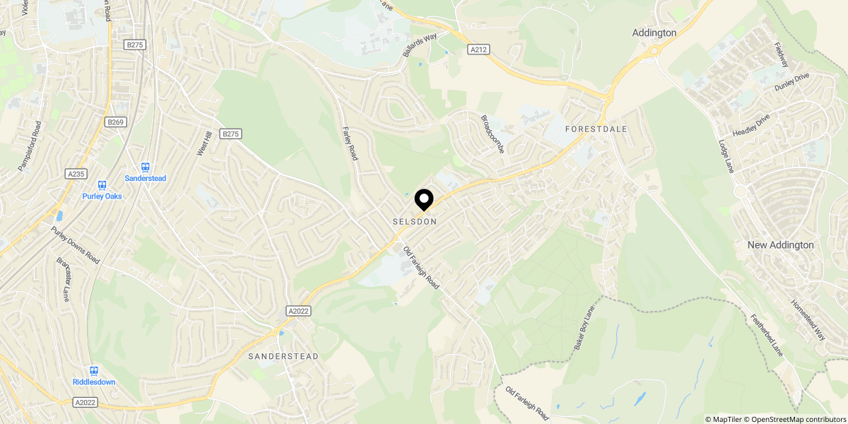 Approximate location of Addington Road, South Croydon, CR2 8LH