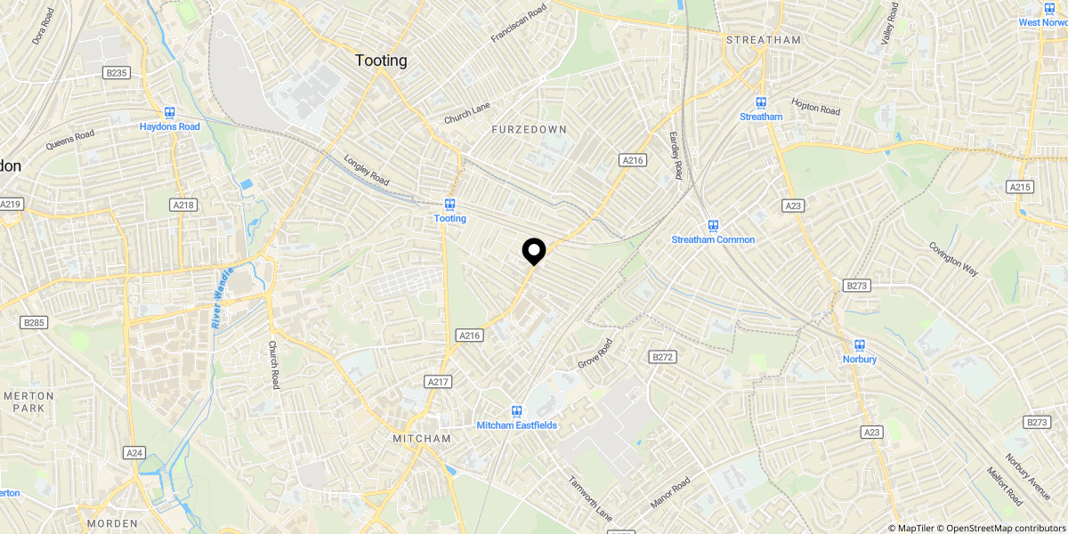 Approximate location of Streatham Road, Mitcham, CR4 2AG