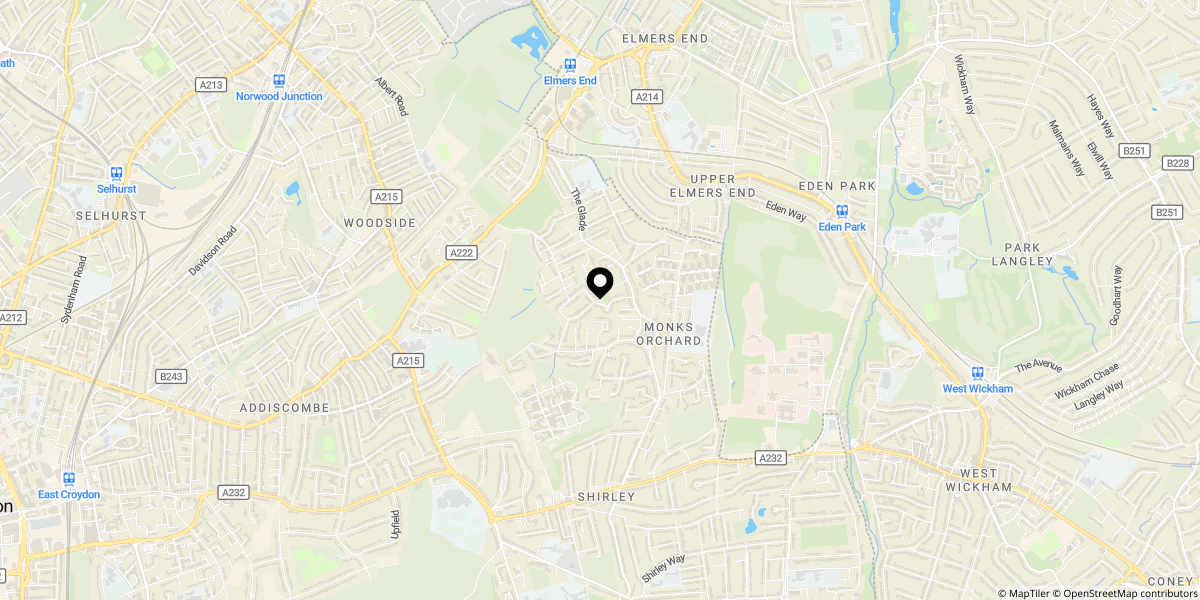 Approximate location of Lorne Gardens, Croydon, CR0 7RZ