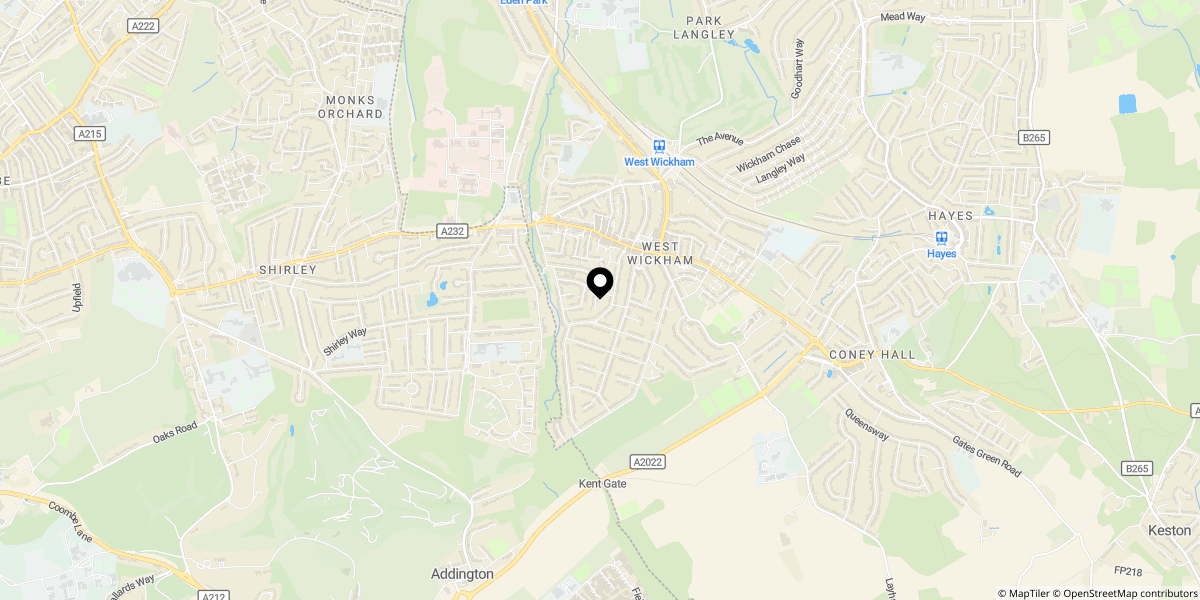 Approximate location of Knotley Way, West Wickham, BR4 9FB