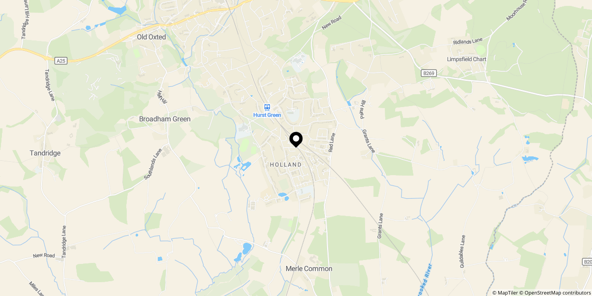 Approximate location of The Greenway, Oxted, RH8 0JZ